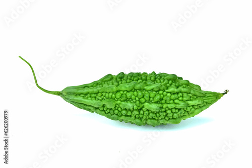 Bitter gourd. Fresh green color. Bitter taste on white background. Isolated. Suitable for cooking