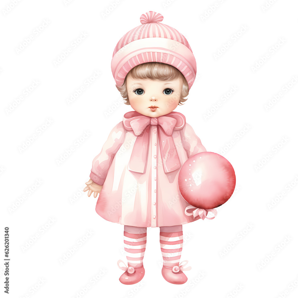 Vintage Pink Baby Christmas Watercolor