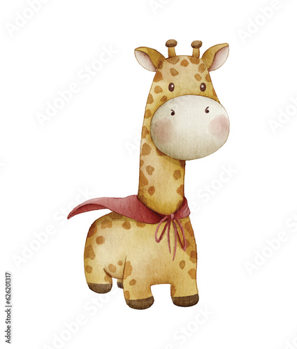 cute giraffe with cape watercolor illustration clipart