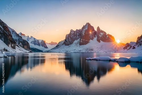 sunrise over the lake and mountains generated by AI technology © abdur
