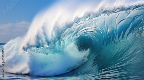 A close-up of a cascading wave, capturing the moment of water droplets dispersing into the air. © GraphicsRF