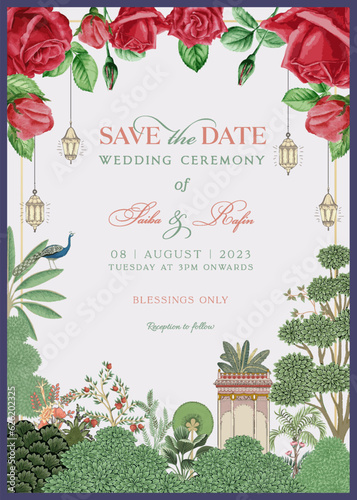 Stampa su tela Traditional Indian Mughal wedding invitation card design