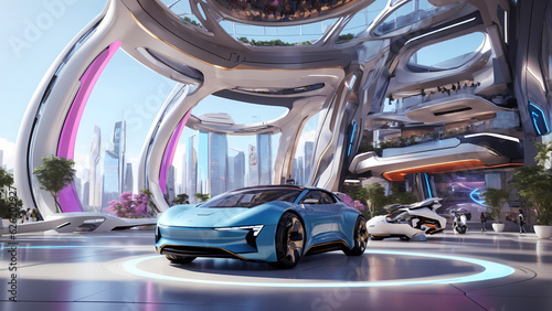 Futuristic Vehicle in a High-Tech Environment