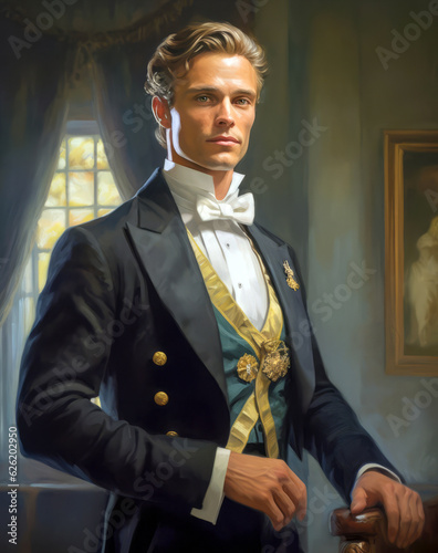 Classic Oil Portrait Of A Royal Prince Charming - Generative AI