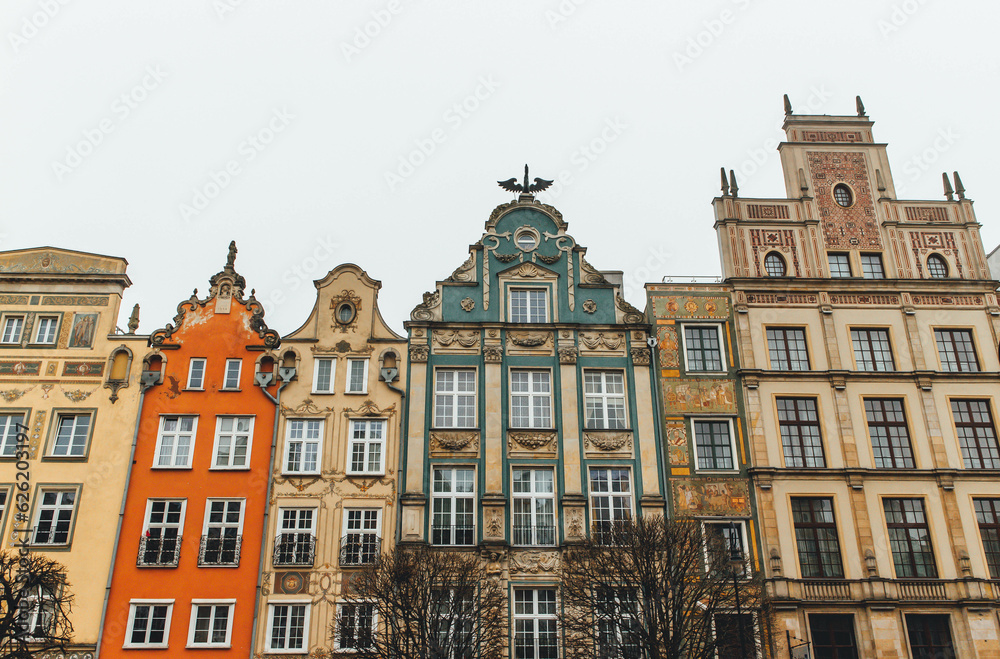 View of unique beautiful colorful buildings in northern poland