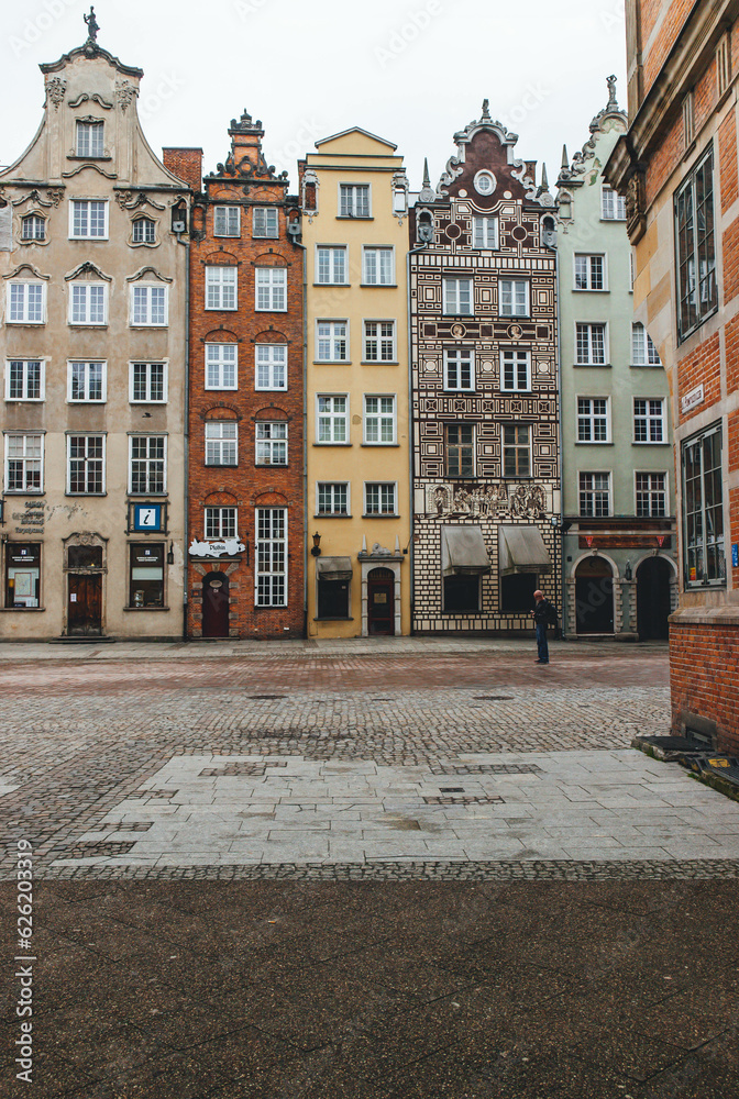 View of unique beautiful colorful buildings in northern poland