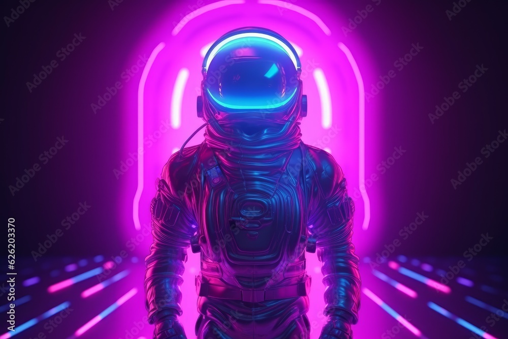 Astronaut retro neon. Generate Ai