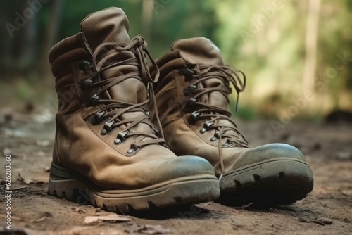 Army boots dirty outdoor. Generate Ai © nsit0108