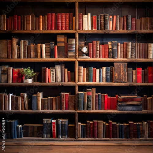 shelves with books  library