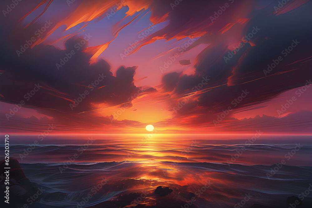 Ocean Sunset Nature Landscape Background Shining Sky Over Sea With Island ai generated 