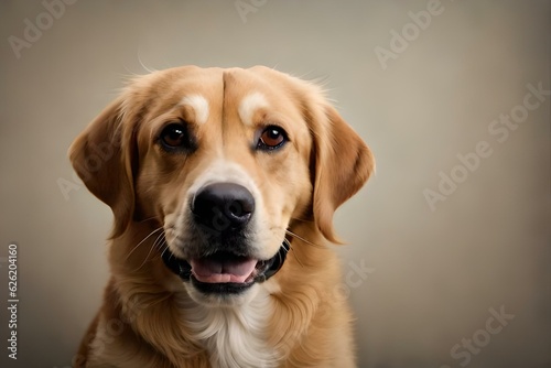 cute close up portrait of a dog looking to the camera on neutral background created with generative ai technology