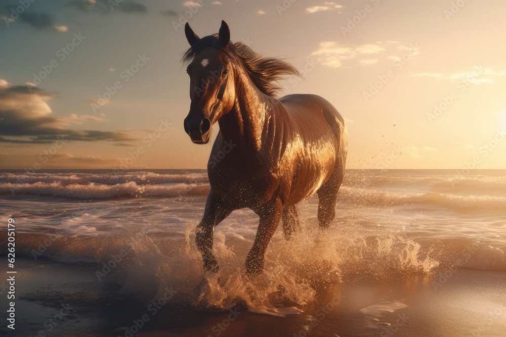 Horse galloping seaside beach. Generate Ai Horse galloping seaside beach. Generate Ai