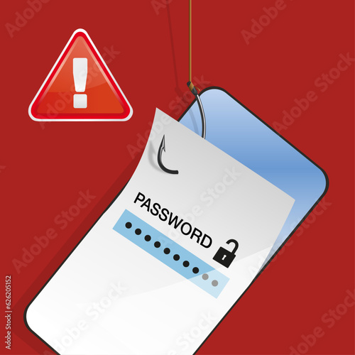 Fotomurale Concept du piratage informatique avec le symbole d’un hameçon qui vol le mot de passe d’un smartphone