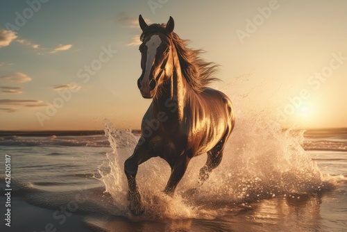Fototapet Horse galloping seaside. Generate Ai