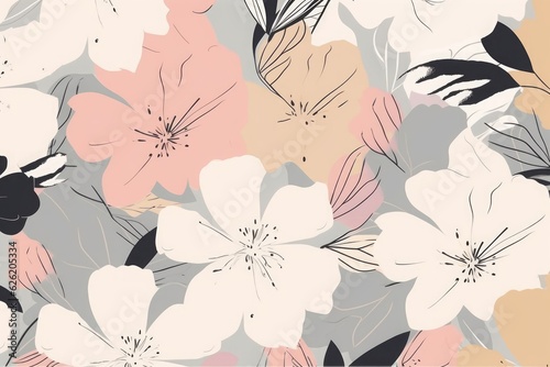 Trendy contemporary floral seamless pattern. Fashionable template for design. Soft feminine palette, Generative AI