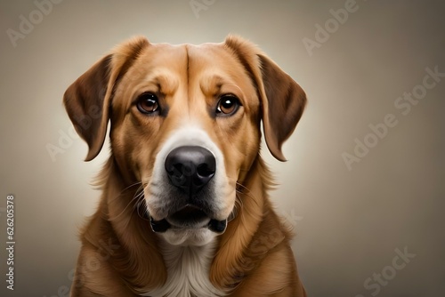 cute close up portrait of a dog looking to the camera on neutral background created with generative ai technology © Alena Yakusheva