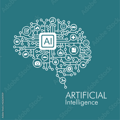 Artificial Intelligence brain web background. AI development concept in the future photo