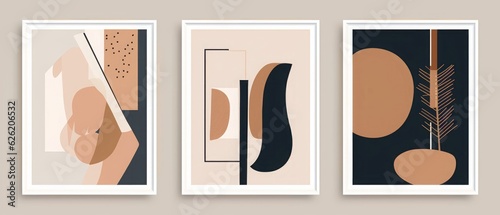 Modern minimalist abstract aesthetic illustrations. Contemporary wall decor. Collection of creative artistic posters, Generative AI