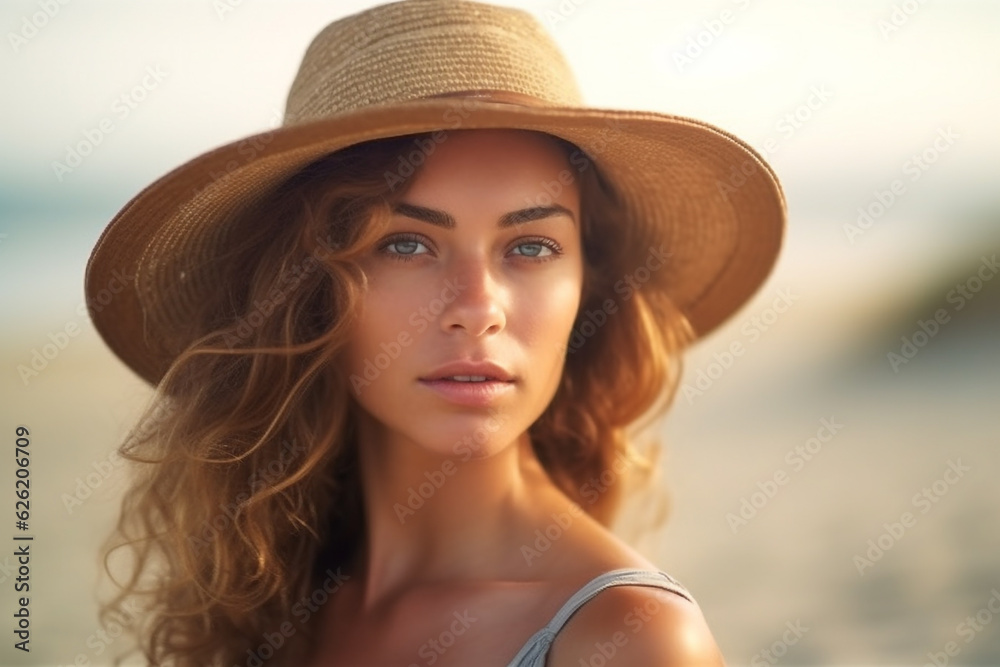 Portrait of beautiful woman wearing hat 