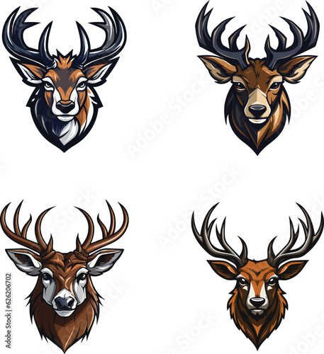 Stag mascot logo set, Stag Mascot logo isolated on white background, Sports Club Emblem Logo, Esports team identity logo, Collection of Stag Emblems for Club symbol