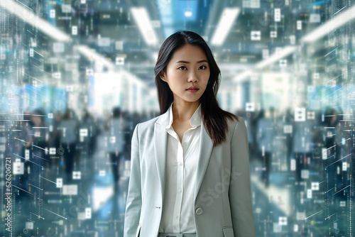 Portrait of Asian businesswoman, big data concept 