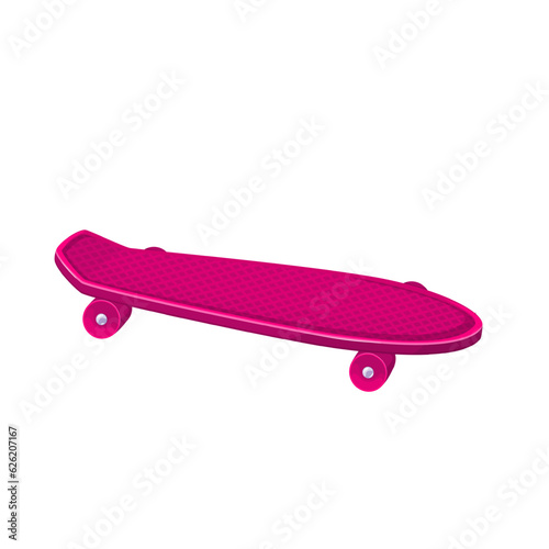 Pink skateboard vector illustration. Cartoon isolated penny board with plastic deck and wheels, skateboard for summer city ride and travel of hipster girl, extreme sport equipment for skateboarding