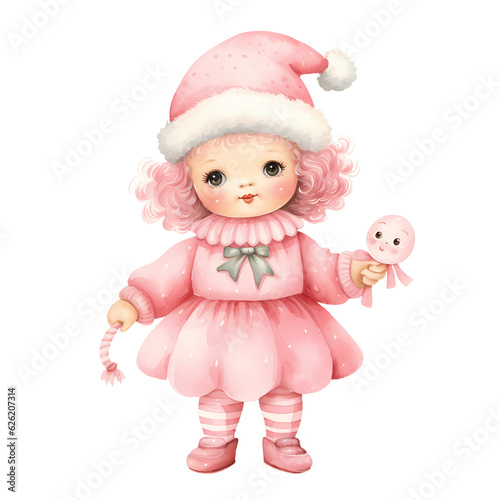 Vintage Pink Baby Christmas Watercolor