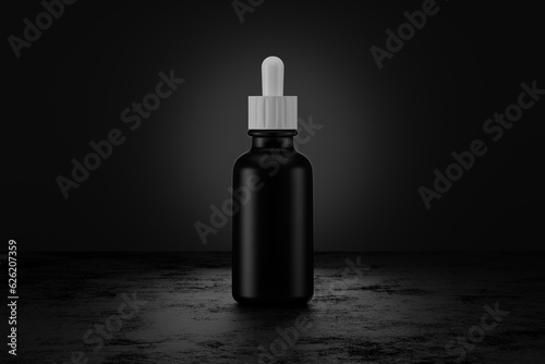 Black vape Glass bottle isolated on black background