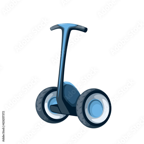 Gyroscooter segway with handle vector illustration. Cartoon isolated two wheel stand up balance gyro electric scooter, personal off road chariot and eco board vechicle, segway transport for city tour photo