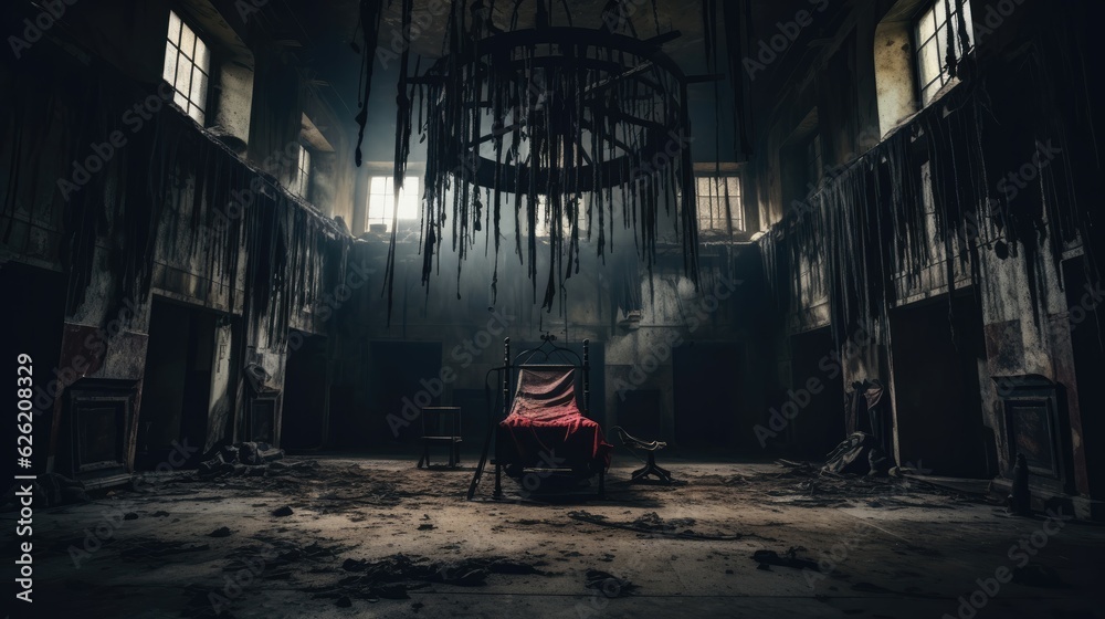 Deserted, haunted asylum with lingering phantoms. Halloween concept for ...