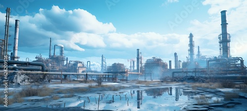 Power plant industry with polluted environment background. Generative AI technology.