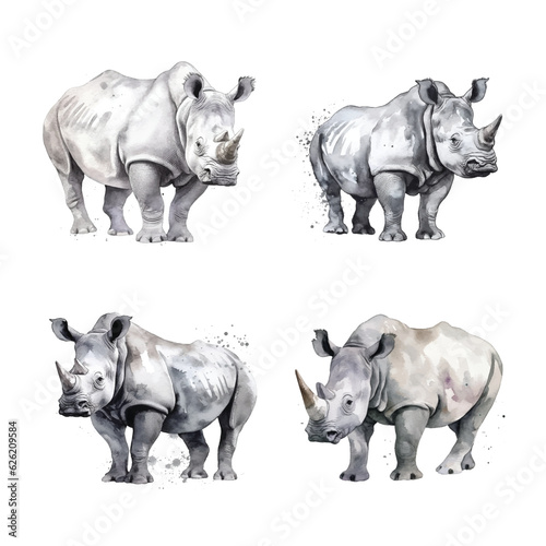  Rhinoceros watercolor paint collection