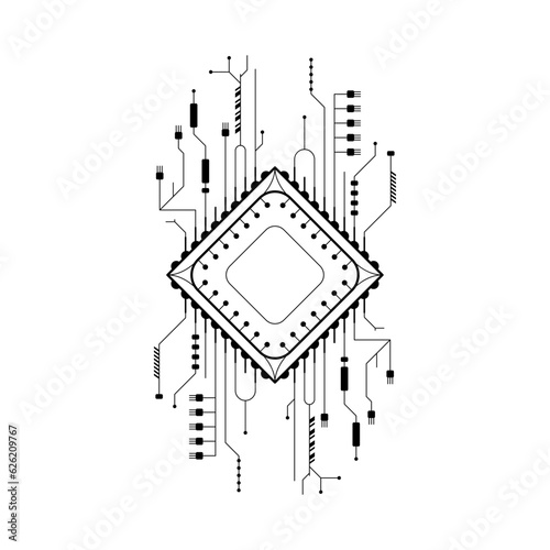 Abstract Black Simple Line Cpu, Computer, Technology Doodle Outline Element Vector Design Style Sketch Isolated On White Background Illustration