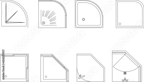 In-room bathroom bathtub shower detailed illustration vector sketch