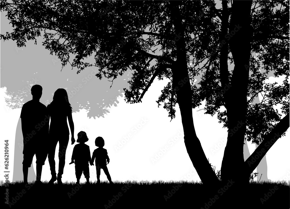 Family silhouettes in nature. vector work.
Family silhouettes in nature. vector work.