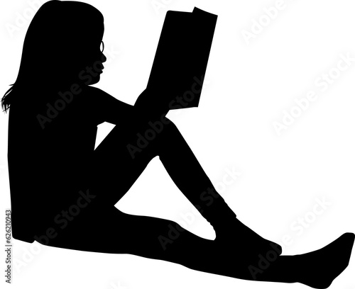 Silhouette of a sitting girl with a book.	