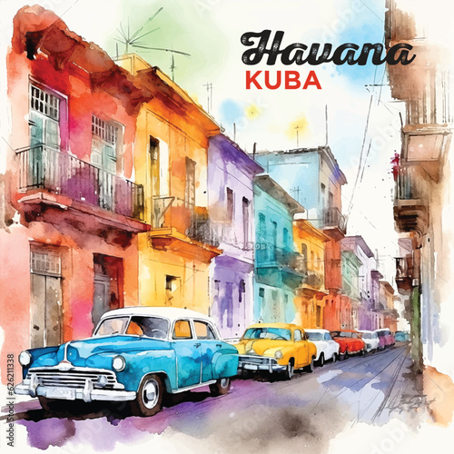 Havana Kuba watercolor painting