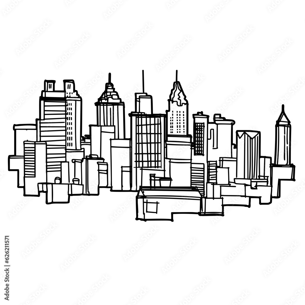 Flat roof house or commercial building in continuous line art drawing style. Modern architecture black linear sketch isolated on white background. Vector illustration	