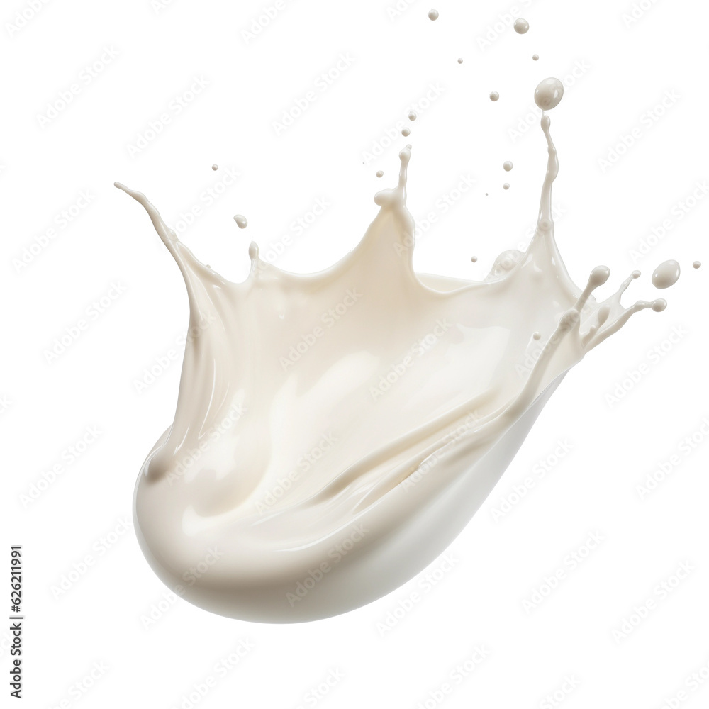 Splash of milk or cream isolated on white background With clipping path. Full depth of field. Focus stacking. PNG. Generative AI Splash of milk or cream isolated on white background With clipping path. Full depth of field. Focus stacking. PNG. Generative AI
