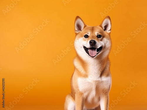 close up portrait of a dog. Shiba inu, banner. Generative ai