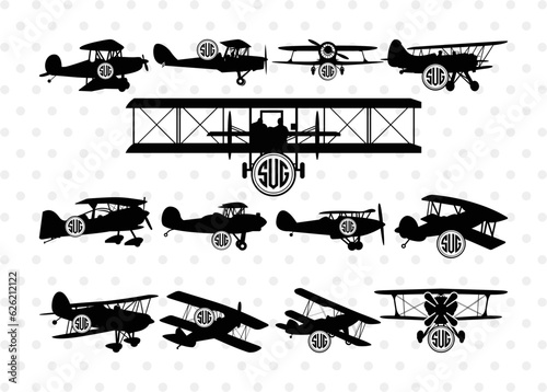 Biplane Circle Monogram, Biplane SVG, Plane Svg, Aircraft Svg, Airplane Svg, Biplane Circle Monogram Bundle, SB00036