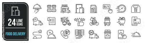 Food delivery minimal thin line icons. Related fast deslivery, courier, pizza, fast food. Editable stroke. Vector illustration.