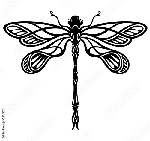 Dragonfly design. Curve decoration design. Silhouette vector flat illustration. Cutting file. Suitable for cutting software. Cricut, Silhouette