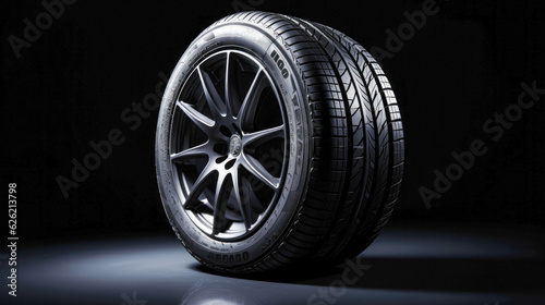 New rubber car tires for wheel. Black background
