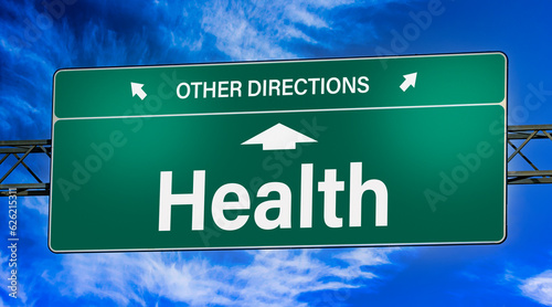 Symbolic road sign indicating direction to health