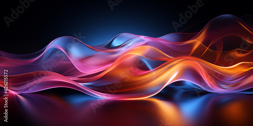 abstract futuristic background with gold, pink, blue, glowing neon fluid wave, with highlights, techno sound, shape, data transmission concept, fantastic wallpaper