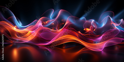 abstract futuristic background with gold, pink, blue, glowing neon fluid wave, with highlights, techno sound, shape, data transmission concept, fantastic wallpaper