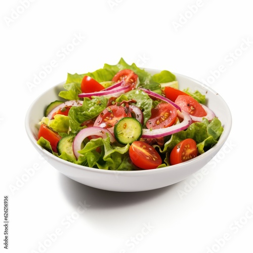 A delicious and healthy salad in a white bowl on a table © LUPACO IMAGES