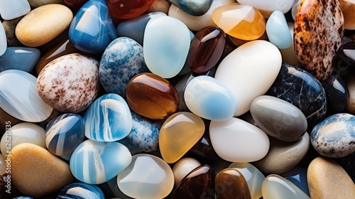 Beach gemstones. Pile of precious stones. Natural material for interior design, digital ai.