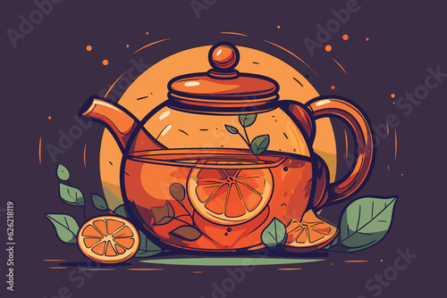 watercolor vector painting art illustration teapot and cup kettle  Chinese  art  background  design watercolor  coffee  isolated  vintage  kitchen  illustration leaf white retro tea silhouette